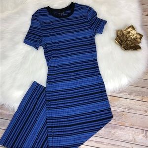 TopShop Ribbed Bodycon Dress Striped Short Sleeve